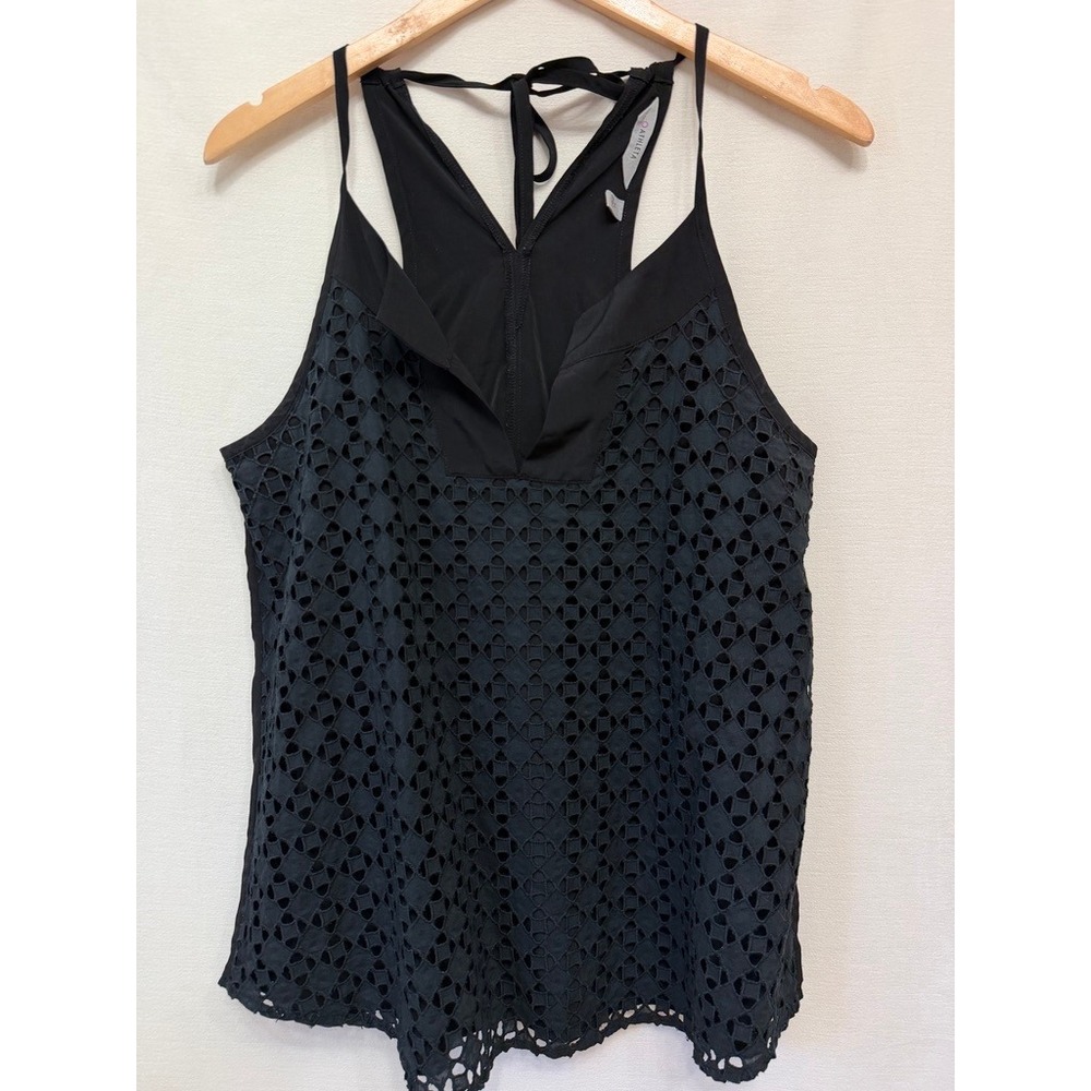 Athleta Eyelet Laser Cut Halter Tank Top Women Medium Black Boho